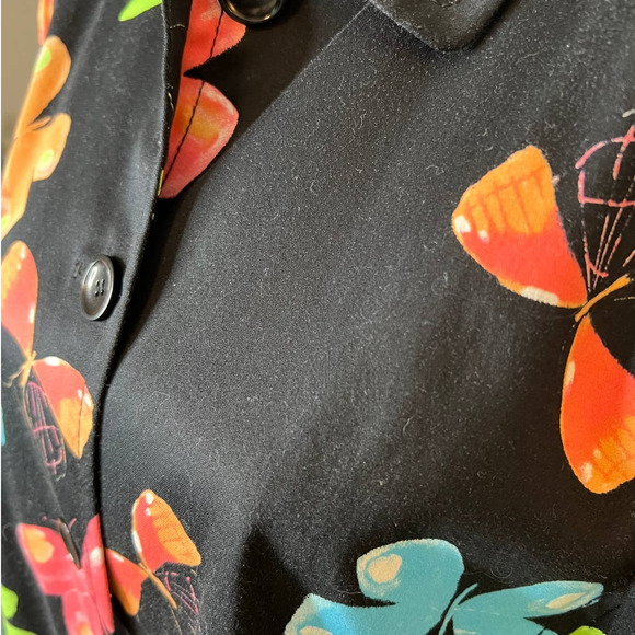 Apriori Short Black Jacket with Multicolored Butterflies, Size 12 - Picture 2 of 4